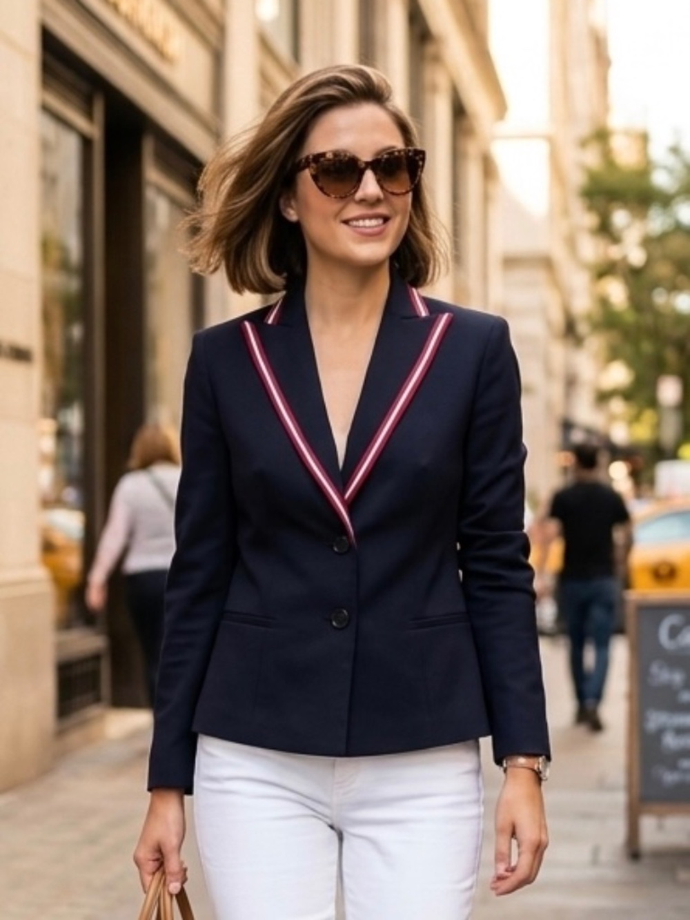 Emporio Armani Navy Blue Ribbon Trim Blazer Jacket - Made in Italy - Size IT 40